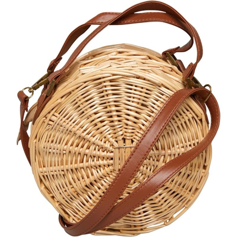 South Beach Round Rattan Crossbody Bag Natural